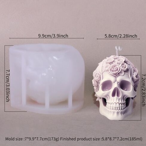 Large 3D Rose Flower Skull Candle Molds, Flexible Clear Silicone Skull Head Molds, Silicone Molds for Resin,Aromatherapy Candle,Soap,Clay, Ice Cube Mold, Ghost Mold Candle Making Molds in Saudi Arabia