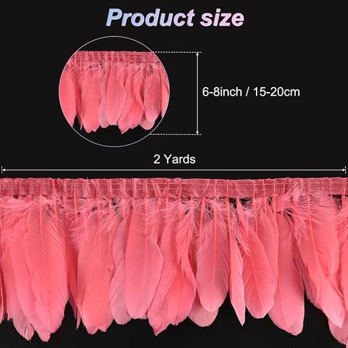 Goose Feathers Trim Fringe, 2 Yards 6-8" Natural Fluffy Feather Trim for Crafting/DIY Sewing/Party Clothing/Wedding Dress Decoration/Dream Catcher [Peach] in Saudi Arabia