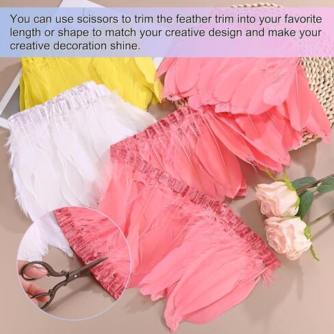 Goose Feathers Trim Fringe, 2 Yards 6-8" Natural Fluffy Feather Trim for Crafting/DIY Sewing/Party Clothing/Wedding Dress Decoration/Dream Catcher [Peach] in Saudi Arabia