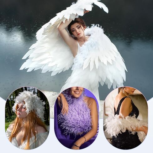 Goose Feathers Trim Fringe, 2 Yards 6-8" Natural Fluffy Feather Trim for Crafting/DIY Sewing/Party Clothing/Wedding Dress Decoration/Dream Catcher [Peach] in Saudi Arabia