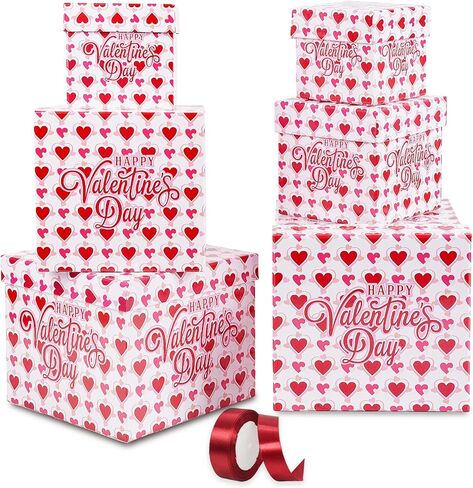 JWSCYSY 6PCS Valentine's Day Nesting Gift Boxes with Lid, Square Gift Boxes with Ribbon, Decorative Boxes Assorted Size for Valentine's Day Presents Wrapping, Party Favor Boxes (White) in Saudi Arabia