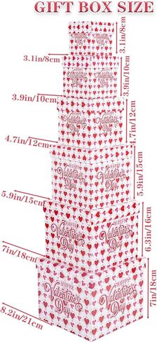 JWSCYSY 6PCS Valentine's Day Nesting Gift Boxes with Lid, Square Gift Boxes with Ribbon, Decorative Boxes Assorted Size for Valentine's Day Presents Wrapping, Party Favor Boxes (White) in Saudi Arabia