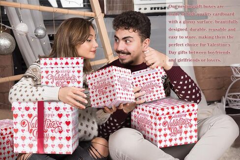 JWSCYSY 6PCS Valentine's Day Nesting Gift Boxes with Lid, Square Gift Boxes with Ribbon, Decorative Boxes Assorted Size for Valentine's Day Presents Wrapping, Party Favor Boxes (White) in Saudi Arabia