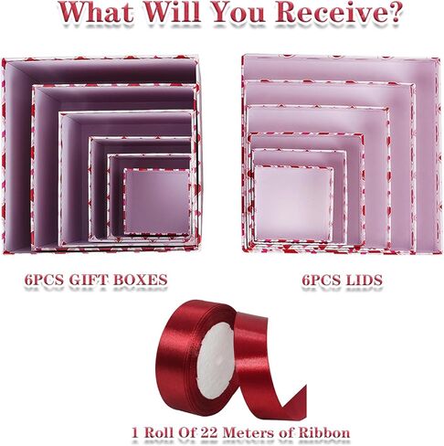 JWSCYSY 6PCS Valentine's Day Nesting Gift Boxes with Lid, Square Gift Boxes with Ribbon, Decorative Boxes Assorted Size for Valentine's Day Presents Wrapping, Party Favor Boxes (White) in Saudi Arabia