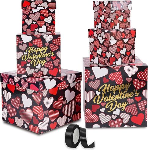 JWSCYSY 6PCS Valentine's Day Nesting Gift Boxes with Lid, Square Gift Boxes with Ribbon, Decorative Boxes Assorted Size for Valentine's Day Presents Wrapping, Party Favor Boxes (White) in Saudi Arabia