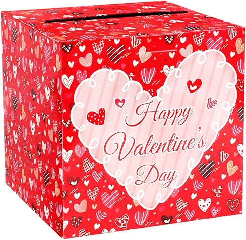 Valentines Cards Box with Pink Heart Favors Post Box Red Happy Valentines Day Cardboard for Kids Classroom, Valentine's Day, Baby Showers, Anniversary, Birthday Party Favors, Table Centerpiece Decorations in Saudi Arabia