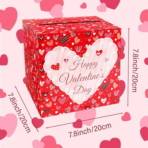 Valentines Cards Box with Pink Heart Favors Post Box Red Happy Valentines Day Cardboard for Kids Classroom, Valentine's Day, Baby Showers, Anniversary, Birthday Party Favors, Table Centerpiece Decorations in Saudi Arabia