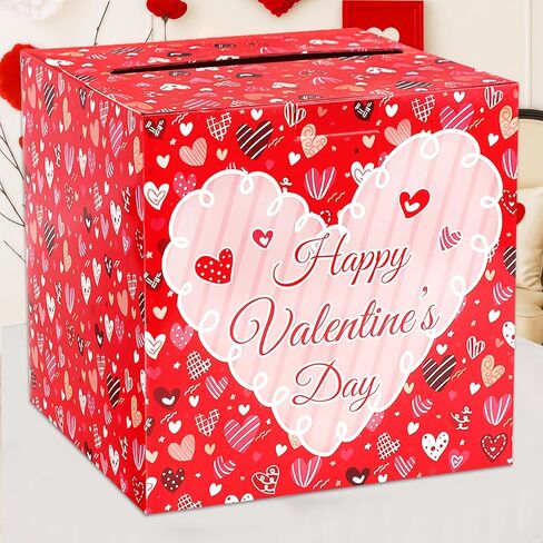 Valentines Cards Box with Pink Heart Favors Post Box Red Happy Valentines Day Cardboard for Kids Classroom, Valentine's Day, Baby Showers, Anniversary, Birthday Party Favors, Table Centerpiece Decorations in Saudi Arabia