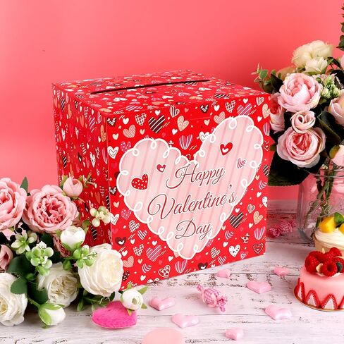 Valentines Cards Box with Pink Heart Favors Post Box Red Happy Valentines Day Cardboard for Kids Classroom, Valentine's Day, Baby Showers, Anniversary, Birthday Party Favors, Table Centerpiece Decorations in Saudi Arabia