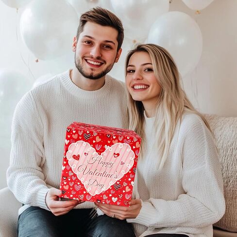 Valentines Cards Box with Pink Heart Favors Post Box Red Happy Valentines Day Cardboard for Kids Classroom, Valentine's Day, Baby Showers, Anniversary, Birthday Party Favors, Table Centerpiece Decorations in Saudi Arabia