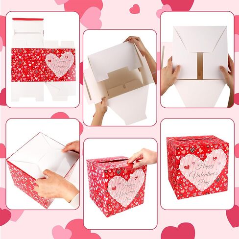 Valentines Cards Box with Pink Heart Favors Post Box Red Happy Valentines Day Cardboard for Kids Classroom, Valentine's Day, Baby Showers, Anniversary, Birthday Party Favors, Table Centerpiece Decorations in Saudi Arabia