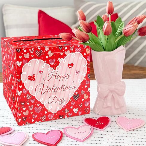 Valentines Cards Box with Pink Heart Favors Post Box Red Happy Valentines Day Cardboard for Kids Classroom, Valentine's Day, Baby Showers, Anniversary, Birthday Party Favors, Table Centerpiece Decorations in Saudi Arabia