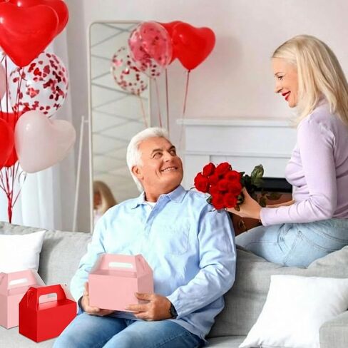 Colarr 48 Pcs Valentine's Day Gift Box Bulk with Handles, Pink & Red Elegant Treat Boxes Bulk 5.9 x 3.5 x 3.5 Inch Reusable Cardboard Gift Party Favors, Packaging for Her, Girlfriend, Cookies, Candy in Saudi Arabia