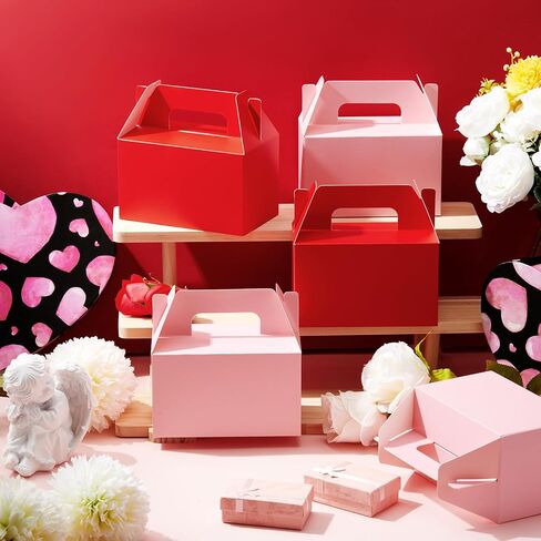 Colarr 48 Pcs Valentine's Day Gift Box Bulk with Handles, Pink & Red Elegant Treat Boxes Bulk 5.9 x 3.5 x 3.5 Inch Reusable Cardboard Gift Party Favors, Packaging for Her, Girlfriend, Cookies, Candy in Saudi Arabia