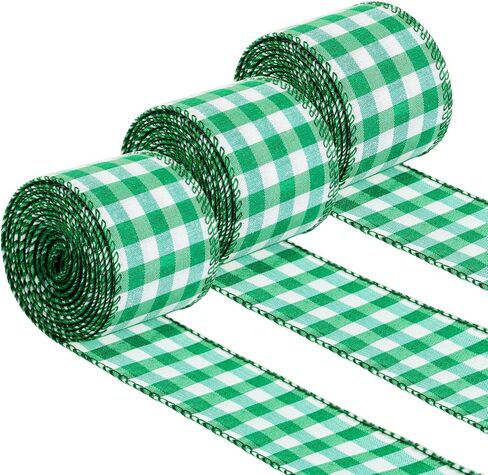 3 Rolls St. Patrick's Day Buffalo Plaid Ribbon Green and White Wired Edge Ribbon St. Patrick's Day Check Burlap Ribbon for Wrapping, Crafts Decoration, 2 Inch x 6.6 Yard (Green and White) in Saudi Arabia