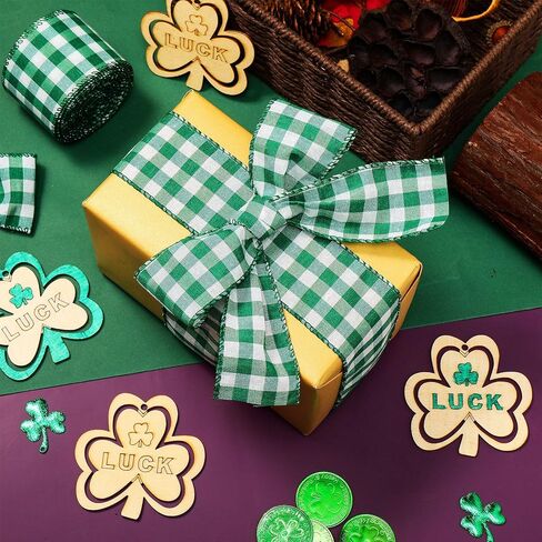 3 Rolls St. Patrick's Day Buffalo Plaid Ribbon Green and White Wired Edge Ribbon St. Patrick's Day Check Burlap Ribbon for Wrapping, Crafts Decoration, 2 Inch x 6.6 Yard (Green and White) in Saudi Arabia