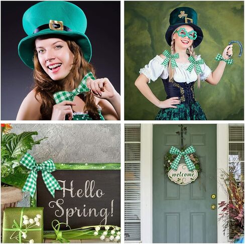 3 Rolls St. Patrick's Day Buffalo Plaid Ribbon Green and White Wired Edge Ribbon St. Patrick's Day Check Burlap Ribbon for Wrapping, Crafts Decoration, 2 Inch x 6.6 Yard (Green and White) in Saudi Arabia