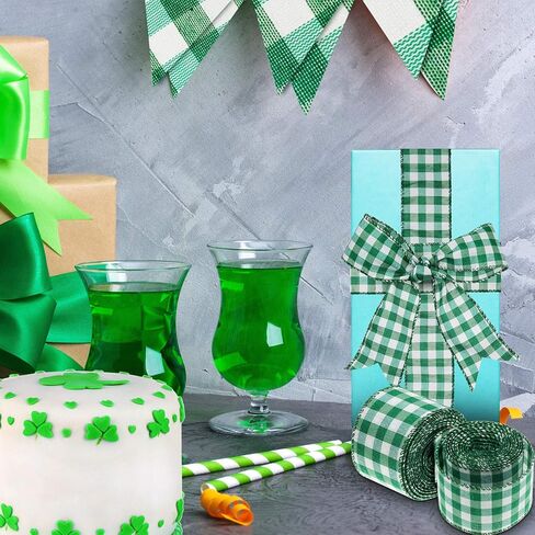 3 Rolls St. Patrick's Day Buffalo Plaid Ribbon Green and White Wired Edge Ribbon St. Patrick's Day Check Burlap Ribbon for Wrapping, Crafts Decoration, 2 Inch x 6.6 Yard (Green and White) in Saudi Arabia