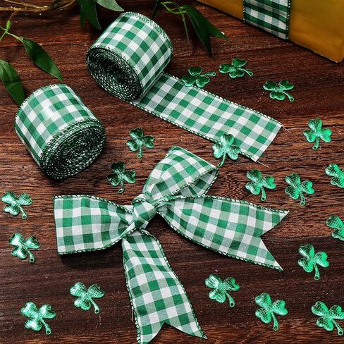 3 Rolls St. Patrick's Day Buffalo Plaid Ribbon Green and White Wired Edge Ribbon St. Patrick's Day Check Burlap Ribbon for Wrapping, Crafts Decoration, 2 Inch x 6.6 Yard (Green and White) in Saudi Arabia