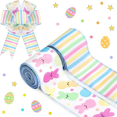 2 Rolls Easter Carrot and Pastel Plaids Wired Edge Ribbon, 12 Yards Carrot and Pastel Plaids Patterns Ribbons for Spring Easter Birthday Bow Wreath Making DIY Crafts (C) in Saudi Arabia