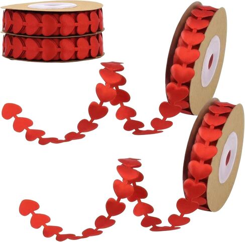 2 Rolls Red Love Ribbon for Valentine's Day, Heart Shape Wrapping Ribbons Embossed Love Ribbon Gift Bouquet Wrapping Decorations for Wedding Anniversary DIY Craft Packaging Decorative Supplies in Saudi Arabia