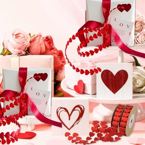 2 Rolls Red Love Ribbon for Valentine's Day, Heart Shape Wrapping Ribbons Embossed Love Ribbon Gift Bouquet Wrapping Decorations for Wedding Anniversary DIY Craft Packaging Decorative Supplies in Saudi Arabia