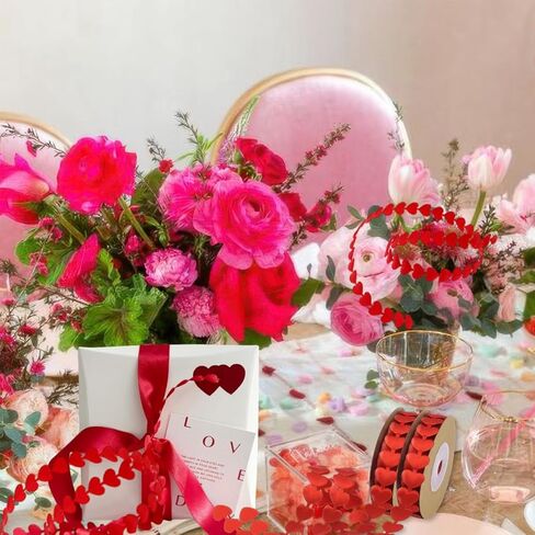 2 Rolls Red Love Ribbon for Valentine's Day, Heart Shape Wrapping Ribbons Embossed Love Ribbon Gift Bouquet Wrapping Decorations for Wedding Anniversary DIY Craft Packaging Decorative Supplies in Saudi Arabia