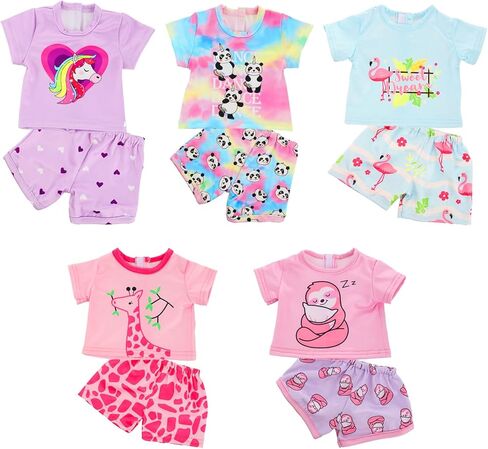 Ecore Fun Girl Doll Clothes, 5 Set 16-18 Inch Baby Doll Clothes and Accessories -Doll Animal Outfits Gift-Tops and Pants in Saudi Arabia