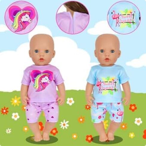 Ecore Fun Girl Doll Clothes, 5 Set 16-18 Inch Baby Doll Clothes and Accessories -Doll Animal Outfits Gift-Tops and Pants in Saudi Arabia