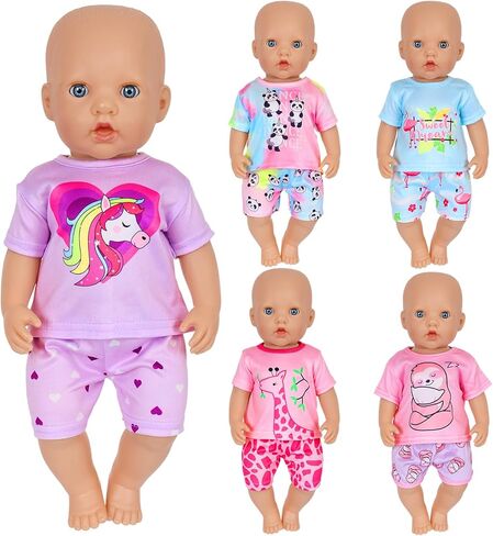 Ecore Fun Girl Doll Clothes, 5 Set 16-18 Inch Baby Doll Clothes and Accessories -Doll Animal Outfits Gift-Tops and Pants in Saudi Arabia