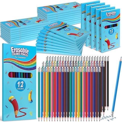 32 Sets 384 Pack Erasable Colored Pencils 12 Colors Pencils Smooth Colors with Erasers for Drawing Sketching Coloring Books Adults Artists School Coloring Supplies in Saudi Arabia