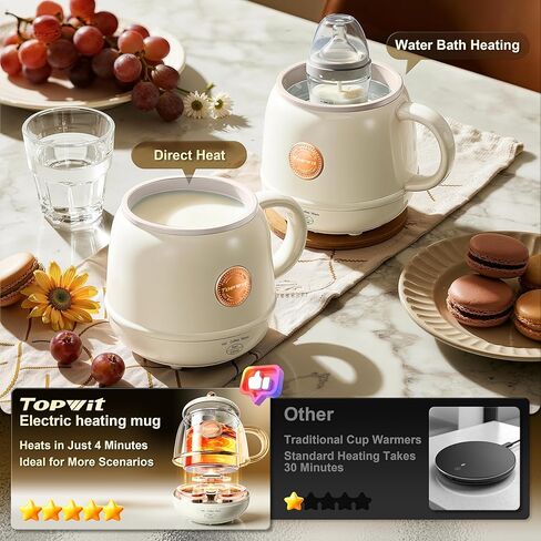 كوب TOPWIT ذاتي التسخين، 14oz تسخين سريع يصل إلى 212 درجة فهرنهايت، كوب قهوة للتحكم في درجة الحرارة للمشروبات الدافئة، كوب قهوة للتدفئة، غلاية سفر كهربائية، هدية للعائلة/الأصدقاء/الشيوخ، 110 فولت in Kuwait