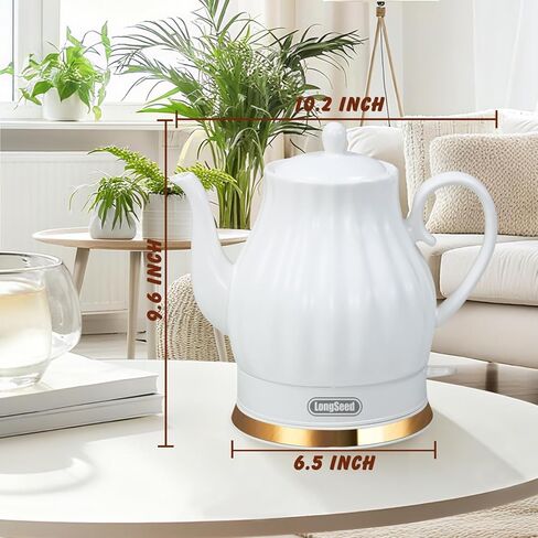 Ceramic Electric Kettle, 1.5 Liters/1200W Electric Tea Kettle, Heats Water Quickly, Automatic Shut - off, Boil - Dry Protection, Free Of BPA, Matte White in Kuwait