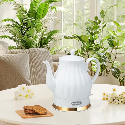 Ceramic Electric Kettle, 1.5 Liters/1200W Electric Tea Kettle, Heats Water Quickly, Automatic Shut - off, Boil - Dry Protection, Free Of BPA, Matte White in Kuwait