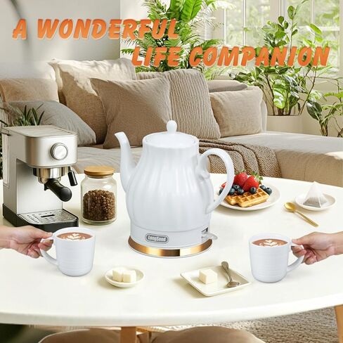 Ceramic Electric Kettle, 1.5 Liters/1200W Electric Tea Kettle, Heats Water Quickly, Automatic Shut - off, Boil - Dry Protection, Free Of BPA, Matte White in Kuwait