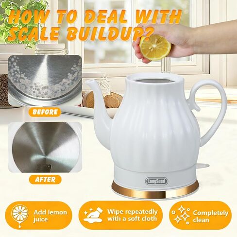 Ceramic Electric Kettle, 1.5 Liters/1200W Electric Tea Kettle, Heats Water Quickly, Automatic Shut - off, Boil - Dry Protection, Free Of BPA, Matte White in Kuwait