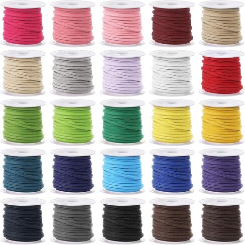 Faux Suede Leather Cord, 25 Rolls Flat for Jewelry Making, Leather Strips & Laces for Dream Catcher Supplies DIY Crafts, Thread Velvet String for Necklace, Bracelet, Beading (25 Colors) in Saudi Arabia