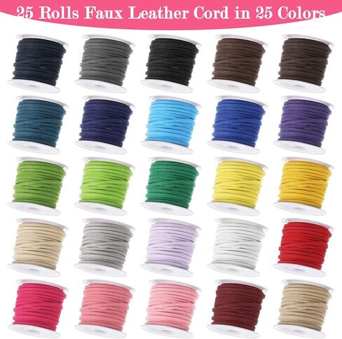 Faux Suede Leather Cord, 25 Rolls Flat for Jewelry Making, Leather Strips & Laces for Dream Catcher Supplies DIY Crafts, Thread Velvet String for Necklace, Bracelet, Beading (25 Colors) in Saudi Arabia