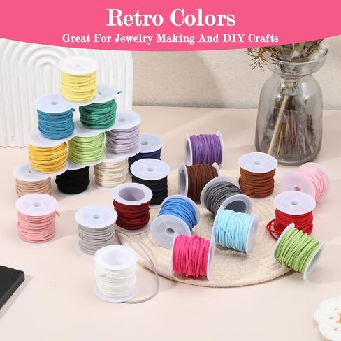 Faux Suede Leather Cord, 25 Rolls Flat for Jewelry Making, Leather Strips & Laces for Dream Catcher Supplies DIY Crafts, Thread Velvet String for Necklace, Bracelet, Beading (25 Colors) in Saudi Arabia