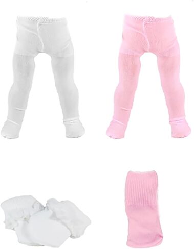 American Fashion World 4-Piece Tights and Socks Set for 18 Inch Dolls – White & Pink Tights with Matching Socks in Saudi Arabia
