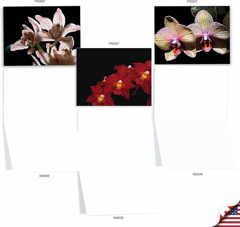 The Best Card Company - 10 Blank Note Cards with Flowers (4 x 5.12 Inch) - Floral Notecards, All Occasion Boxed Assortment - Orchid Nights M1734BN in Saudi Arabia