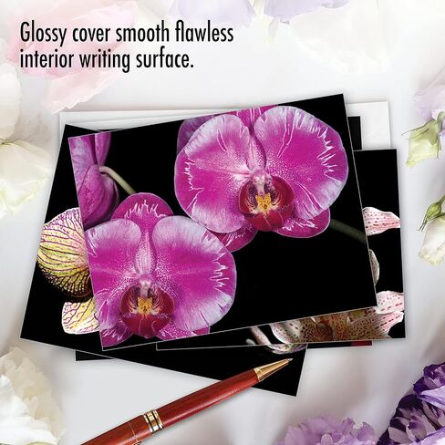 The Best Card Company - 10 Blank Note Cards with Flowers (4 x 5.12 Inch) - Floral Notecards, All Occasion Boxed Assortment - Orchid Nights M1734BN in Saudi Arabia
