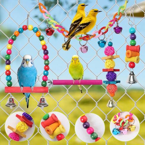 ألعاب الطيور للكونيور مع أرجوحة ملونة لقفص الطيور، حامل جثم خشبي معلق، جرس معلق، ألعاب مضغ للببغاء، الببغاء، الببغاء، طيور الحب، طيور الحب in Kuwait