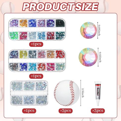 Teyva Daily Valentine's Day Bling Bedazzling Rhinestones Baseball DIY Craft Kit, Include 3 Pcs 9 Inch Baseball Multicolor Flatback with Tweezers Jewelry Glue Gift for Boyfriend Lover(Classic) in Saudi Arabia