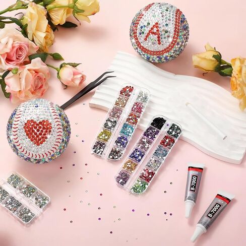 Teyva Daily Valentine's Day Bling Bedazzling Rhinestones Baseball DIY Craft Kit, Include 3 Pcs 9 Inch Baseball Multicolor Flatback with Tweezers Jewelry Glue Gift for Boyfriend Lover(Classic) in Saudi Arabia
