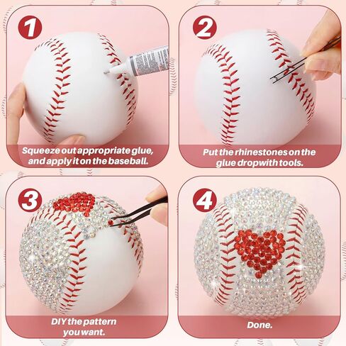 Teyva Daily Valentine's Day Bling Bedazzling Rhinestones Baseball DIY Craft Kit, Include 3 Pcs 9 Inch Baseball Multicolor Flatback with Tweezers Jewelry Glue Gift for Boyfriend Lover(Classic) in Saudi Arabia