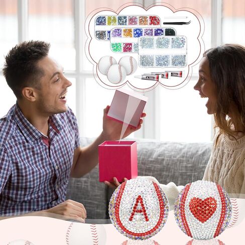 Teyva Daily Valentine's Day Bling Bedazzling Rhinestones Baseball DIY Craft Kit, Include 3 Pcs 9 Inch Baseball Multicolor Flatback with Tweezers Jewelry Glue Gift for Boyfriend Lover(Classic) in Saudi Arabia