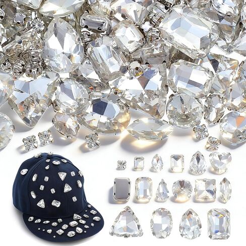 120 PCS White Bedazzling Sew on Rhinestones, Mixed Shapes Glass Rhinestones with Sewing Holes Sew on Crystal Gems Metal Claw Flatback for Crafting Clothes Shoes Hats Collars Bags Sewing Accessories in Saudi Arabia