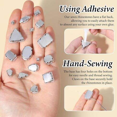120 PCS White Bedazzling Sew on Rhinestones, Mixed Shapes Glass Rhinestones with Sewing Holes Sew on Crystal Gems Metal Claw Flatback for Crafting Clothes Shoes Hats Collars Bags Sewing Accessories in Saudi Arabia