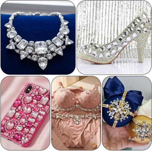 120 PCS White Bedazzling Sew on Rhinestones, Mixed Shapes Glass Rhinestones with Sewing Holes Sew on Crystal Gems Metal Claw Flatback for Crafting Clothes Shoes Hats Collars Bags Sewing Accessories in Saudi Arabia